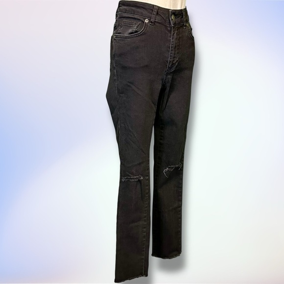 Anine Bing Black Distressed Knee Raw Hem High-Rise Skinny Jeans Size 24 - Picture 15 of 16